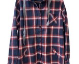 Grace Karin Women Size XXL Red Plaid Shacket Hooded Button Up Shirt Jacket - $28.97