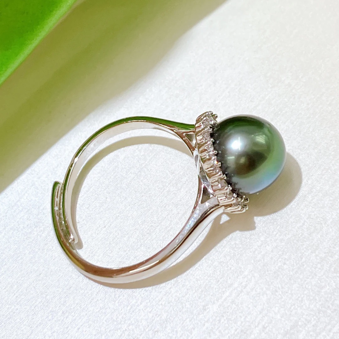 Natural real tahitian black pearl ring for women party wedding jewelry gift vintage 925 thumb200