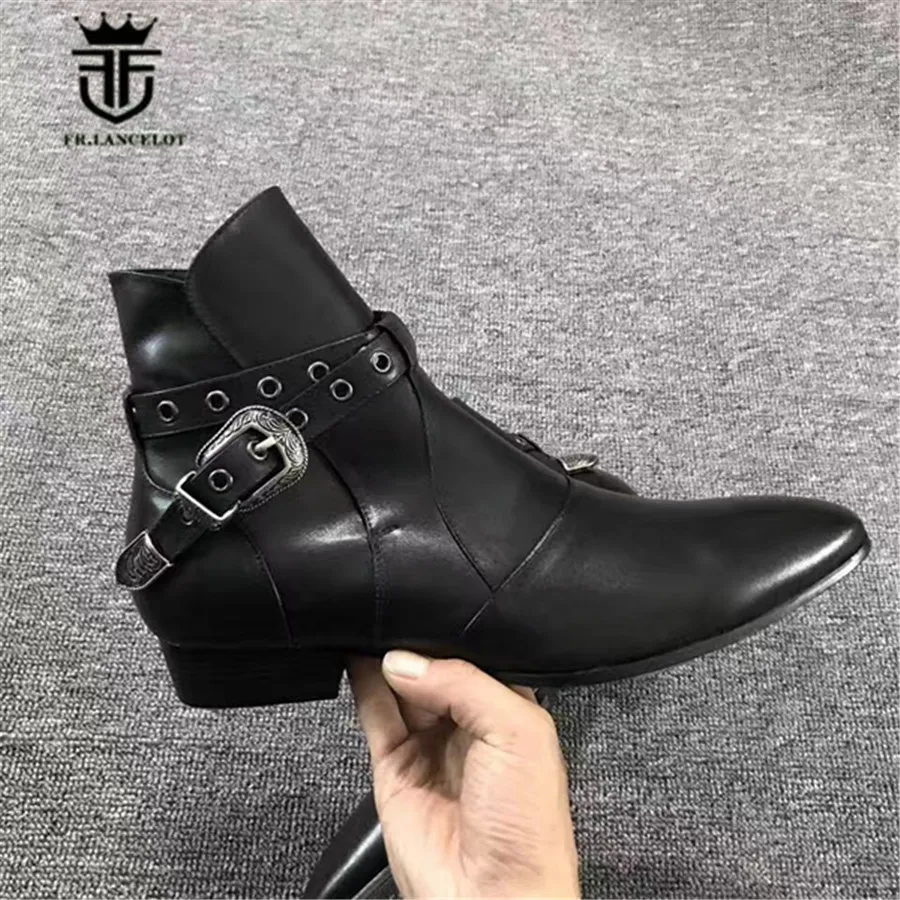 High End Handmade Pointed Toe Western Denim boy Leather Boots  Ankle Buckle Stra - £231.05 GBP