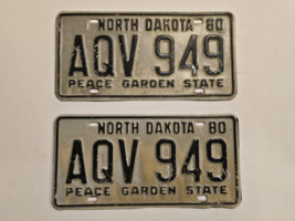 1980 North Dakota License Plates AQV 949-Peace Garden State-Matching Pair - $40.03 CAD