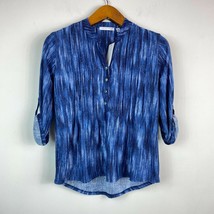 Notations Womens Petite PS Blue Split Neck Jacquard Knit Roll Tab Top NWT CI36 - £19.26 GBP
