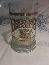 Vintage Clear Glass Beer Mug Stein Gold Letters Beer 5 Cents 5C (MS 10-4) - $166.89 MXN