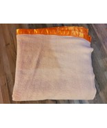 Vintage Wool Waffle Weave Satin Trimmed Blanket Orange/Peach Queen Size   - £61.90 GBP