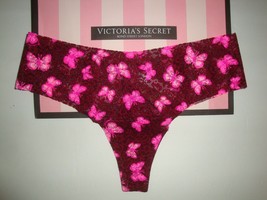 NEW VICTORIA&#39;S SECRET &quot;PINK&quot; NO SHOW LACE THONG PANTY PINK BUTTERFLY SZ L - £10.04 GBP