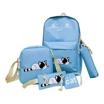 5pcs/set Cute Cat Canvas Backpa for Women Fashion School Bags Student Travel Bac - £30.45 GBP