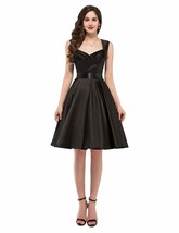 Women&#39;s Vintage 1950s Cut Out V-Neck Sleeveless Casual Swing Dress Black L - £23.72 GBP