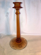 Elegant Amber Depression Glass Candlestick Etched Base Mint 12 Inches High - $26.24