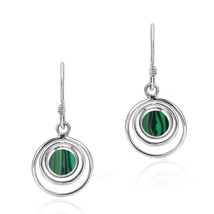 Cascading Orbits Green Malachite Sterling Silver Dangle Earrings - £11.83 GBP