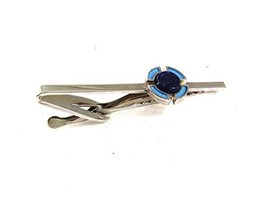 Vintage Silvertone &amp; Blue Tie Clasp By HICKOK USA 7717 - $22.76