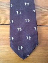 Vintage Brooks Brothers Makers People Pattern Brown Silk Blend Skinny Tie 3&quot; - £38.69 GBP