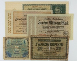 1916-1944 Germany 5-Notes Currency Set // Empire, Weimar, Railroad, Mili... - $65.34