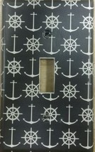 Navy &amp; White Anchor Light Switch Cover, decor bathroom lighting, sailor, boating - £8.43 GBP