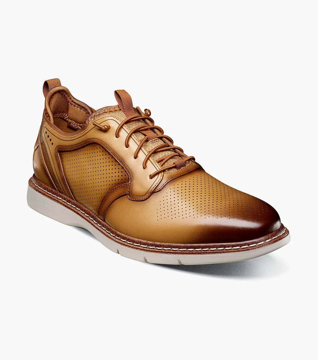 Stacy Adams Sync Plain Toe Elastic Lace Up Sneaker Leather Natural 25662-280