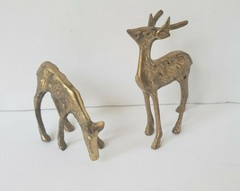 Vintage Pair of Mid Century Brass Spotted Deer/Reindeer Doe &amp; Stag - £22.42 GBP