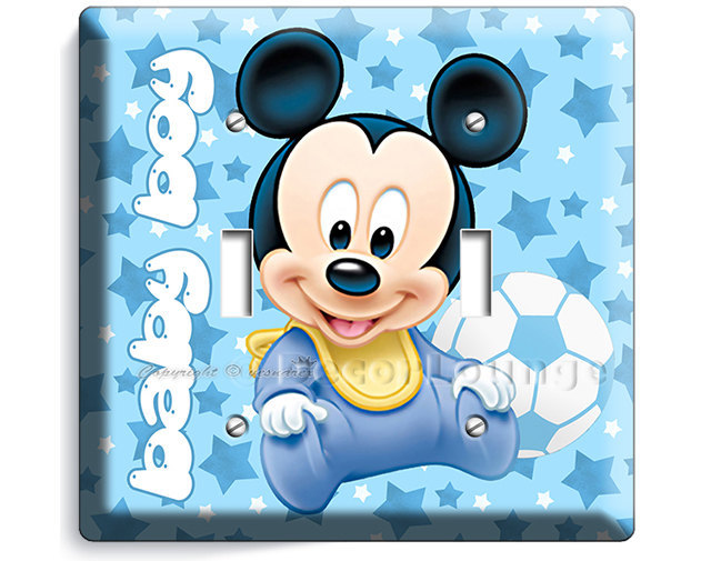 Mickey Mouse infant Baby Boy double light switch wall plate cover newborn blue n