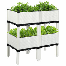 Set Of 4 Raised Garden Bed Elevated Flower Vegetable Herb Grow Planter Box White - £144.13 GBP