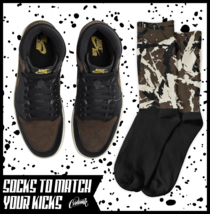 1 Palomino Brown Socks Retro High Mid OG Black Sail Metallic Gold Shirt SPLAT - £16.53 GBP