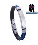 Police Blue Line Stainless Steel Silicone Cable Bracelet Adjustable 7&quot; t... - £9.47 GBP