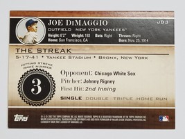 2007 Joe Dimaggio Topps Mlb Baseball Card New York Yankees JD3 The Streak Nyy - £4.81 GBP
