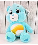 Basic Fun Care Bear Wish Bear 2022 Soft Plush Aqua Bear Smiley Heart 16 In - $9.89