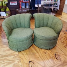 Pair of MCM Scalloped 1960s Green Rolling Chairs READ - £351.66 GBP