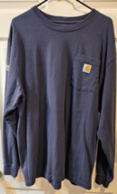 Carhartt Original Fit Men&#39;s Grey Pocket Work Long Sleeve T-Shirt Logo Si... - £8.21 GBP