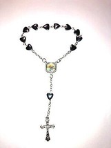 Mini Rosary with Heart Shaped Hematite beads with St. Christopher &amp; Sacr... - £3.87 GBP