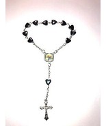 Mini Rosary with Heart Shaped Hematite beads with St. Christopher &amp; Sacr... - £3.88 GBP
