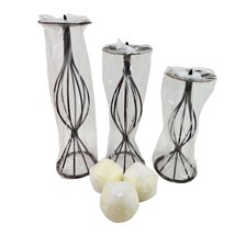 International Silver 3 Candleholders Iron Round Cream Unscented Candles New - £23.74 GBP