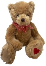 Applause Stuffed Animal Tan Teddy Bear Plush with Hearts Bow Tie 9 Valentine - £8.55 GBP