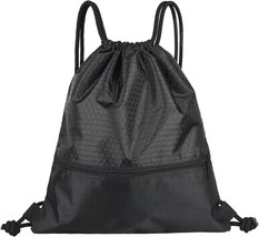Large Sports Bag Backpack Waterproof Draw String Bag Sackpack with Zip Pocket Gy - £21.28 GBP