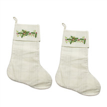 Embroidered Holly Silver White Christmas Stockings  19x11 inches Set of 2 - $240.40 MXN