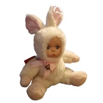 Show-Stoppers Collectible Porcelain Face White Bunny Rabbit Pink Bow Bell Plush  - £15.47 GBP