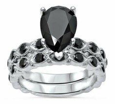 Chic 2.85C Pear Cut Black CZ Onyx 925 Sterling Silver Art Deco Party Rin... - $117.99