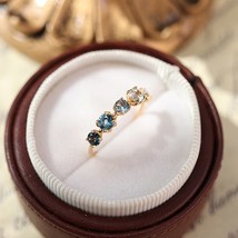 Natural Lundon Blue Topaz Ring For Women Gemstone Gardient Blue Rings 925 Sterli - £26.88 GBP