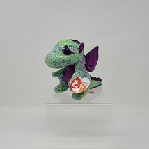 Ty Beanie Boo Cinder 6in Green Purple Sparkly Plush Stuffed Dragon Animal Toy - £8.72 GBP