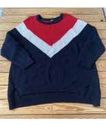 Express Women’s Ribbed Sweater Size L Navy Red White BA - £17.00 GBP