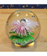 Pink Dahlia Flower Art Glass Paperweight Dynasty Gallery? Bubble 3”x3” - £23.76 GBP