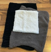 Neck Scarf Warmers Bundle Neutrals Black Brown White Chunky Knit Fur - $19.30