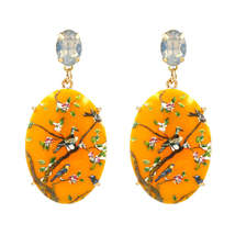 Yellow Crystal &amp; 18K Gold-Plated Bird Branch Oval Drop Earrings - £12.08 GBP