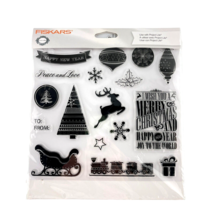 Fiskars Clear Stamp Set Twas The Night Before Christmas Sleigh Deer Snowflake - £11.28 GBP