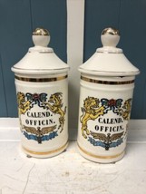 VTG 1950&#39;s Set Of Ceramic Apothecary Jars Jeanne Robinette CALEND. OFFICIN 11&quot; - £62.29 GBP