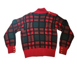 CARLISLE Sport Wool Tartan Plaid wool knit Cardigan Sweater Jacket Holid... - £50.55 GBP