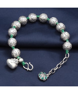 Sterling Silver Flowers Beaded Bracelet With Lotus And Fu Charm,Gift For... - £47.25 GBP