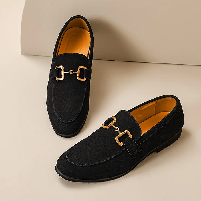 Men&#39;s Beige Suede Casual Loafers Shoes Black Breathable Slip-On Flock Me... - £61.28 GBP