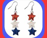 New Super Cute Patriotic Triple  American Stars Sparkle Earrings4th Of July - $7.00