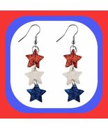 New Super Cute Patriotic Triple  American Stars Sparkle Earrings4th Of July - $7.00