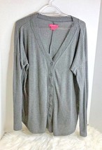 Isaac Mizrahi Womens Sz L Gray Cardigan Sweater VNeck Button Up Raw Hem ... - £13.40 GBP
