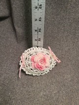 VTG Hand Crocheted Starched Lace Egg with Crocheted Pink Rose Easter Egg  - $7.97