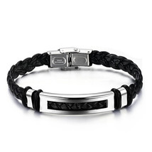 Men&#39;s stainless steel on braided synthetic leather bracelet/bangle - $23.75